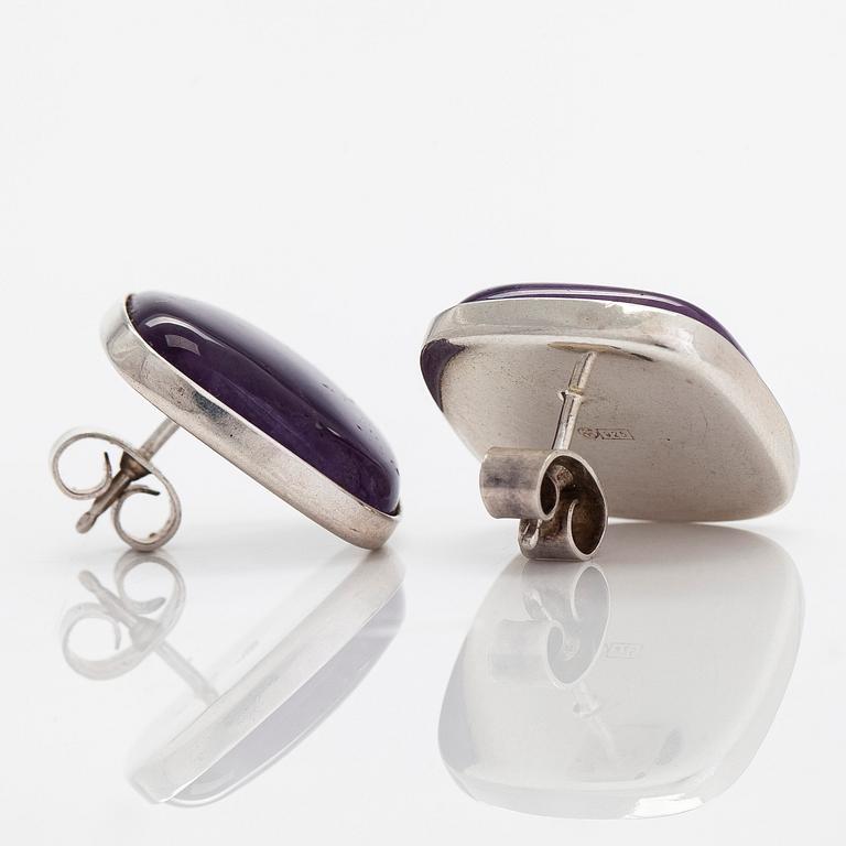 Börje Rajalin, A sterling silver and amethyst necklace and earrings by Kalevala Koru 1991.