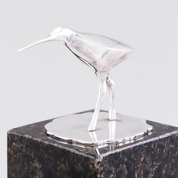 Tapio Wirkkala, Fågelskulptur, "Beckasin", silver (830) Kultakeskus 2000.