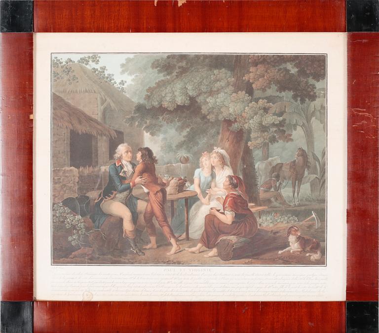 Six etchings in color by Charles-Melchior Descourtis after Jean-Frederic Schall, 18th or 19th century.