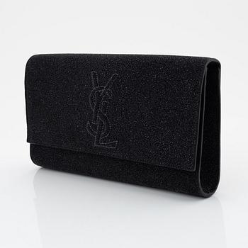 Yves Saint Laurent, a sparkly black leather clutch.