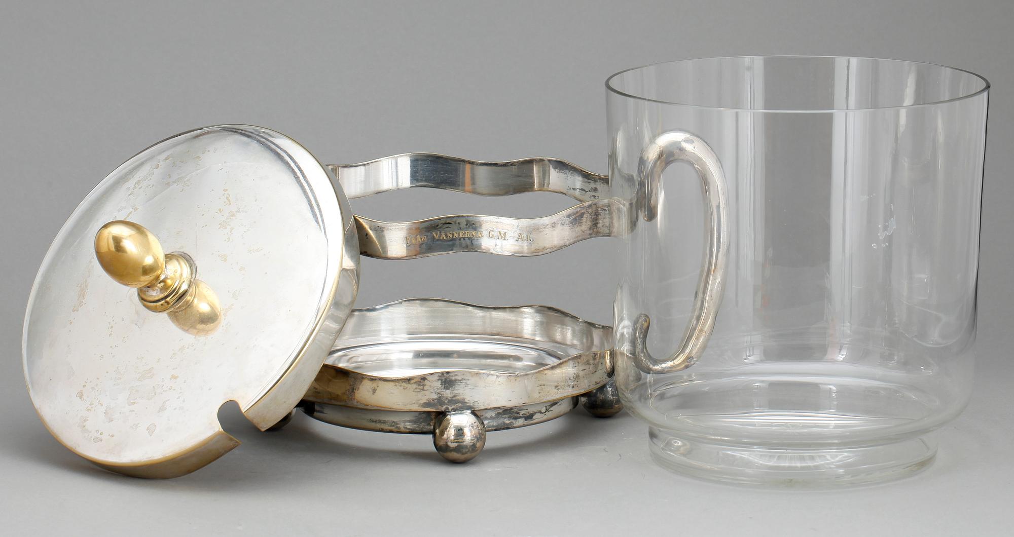 PUNSCHBÅL, försilvrad mässing samt glas, 1900-talets första hälft.