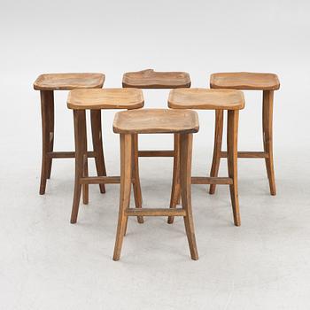 Six bar stools, late 20th Century.