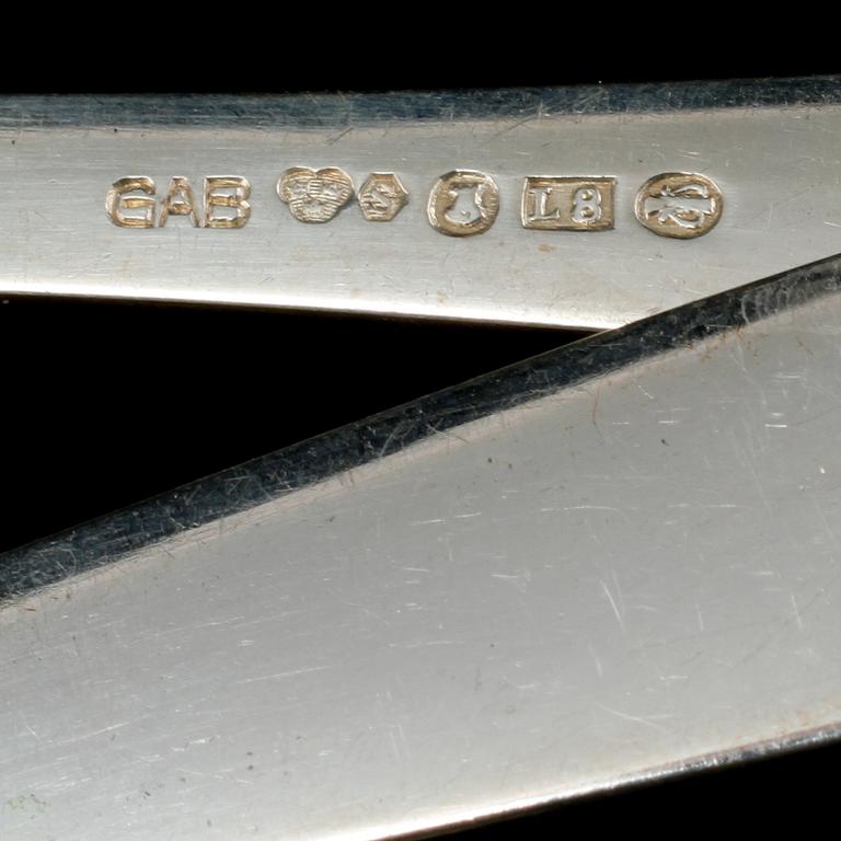 FISKBESTICK, 24 delar, silver, "Rosenholm", Jacob Ängman, GAB, Stockholm, 1900-talets andra hälft, vikt 1045 g.