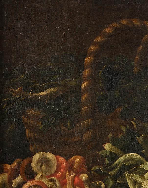 Simone del Tintore, follower of, Still life with asparagus, mushrooms, cauliflower, and turnips.