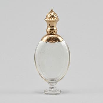 PARFYMFLASKA, 14K guld, glas, 1800-talets andra hälft, Nederländerna.