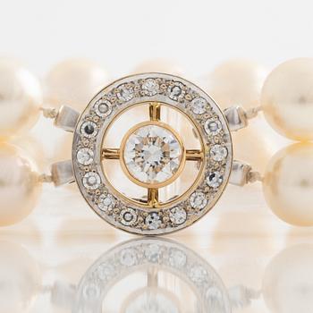 A cultured pearl bracelet.