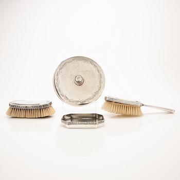 Toilet set, 4 pieces, silver, including one by Carl Petter Lampa, Stockholm 1828. The others mid-20th century.