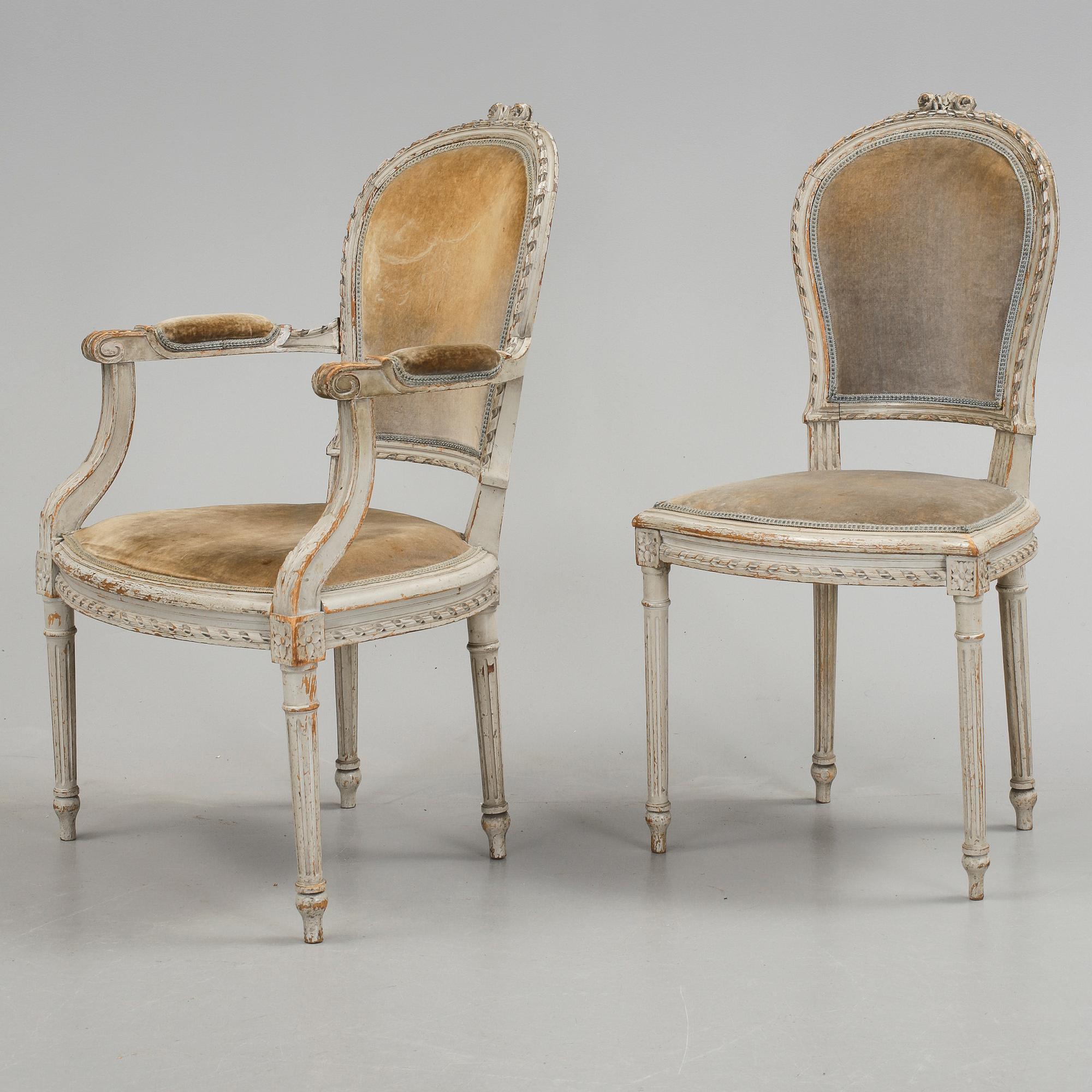 SOFFGRUPP, 3 delar, Louis XVI-stil, omkring 1900.