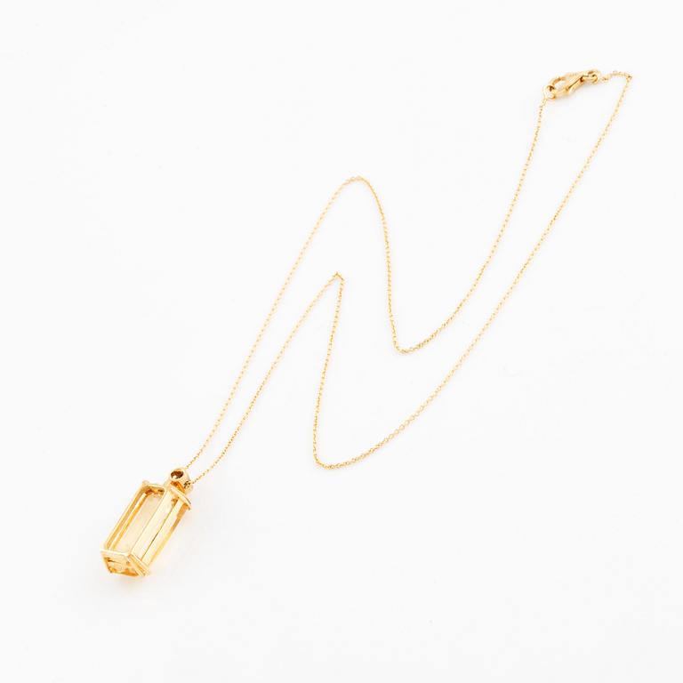 Emerald cut citrine and brilliant cut diamond necklace.