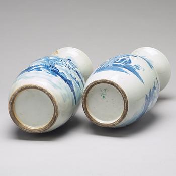 A large pair of blue and white vases, Qing dynasty, 19th Century.