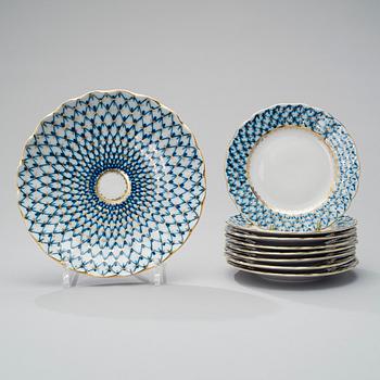 KAFFESERVIS, 17 delar, porslin, "Blue net", Lomonosov, Sovjet, 1980-tal.