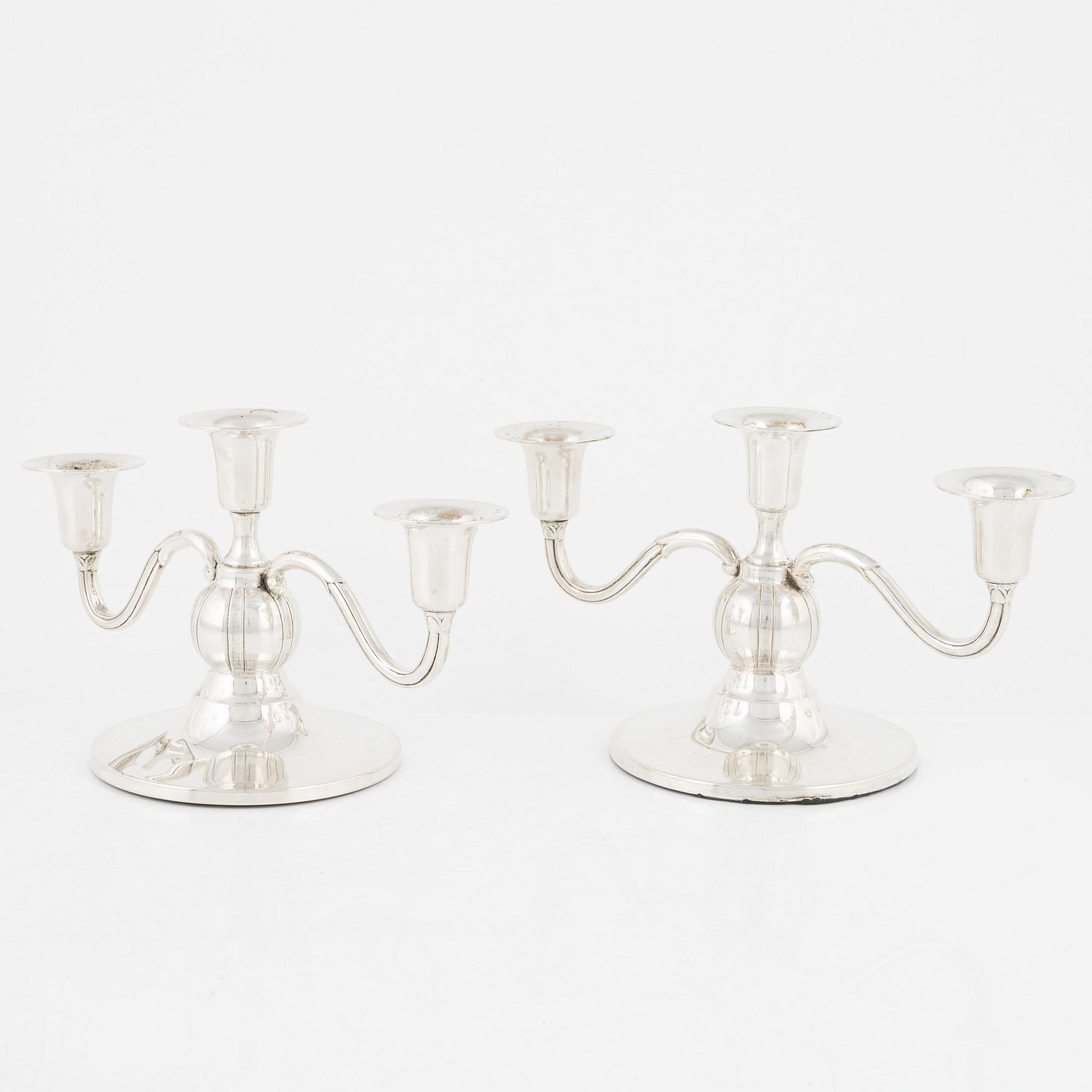 A pair of silver candlesticks, Denmark, 20th Century.