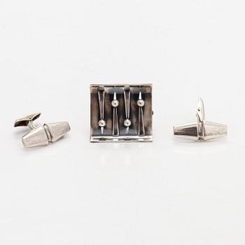 Elis Kauppi, Cufflinks and brooch, silver, Kupittaan Kulta, Turku, 1960s.