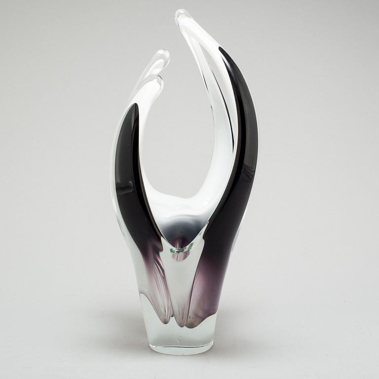 PAUL KEDELV, vase/skulptur, glas, "Coquille", Flygsfors, 1957.