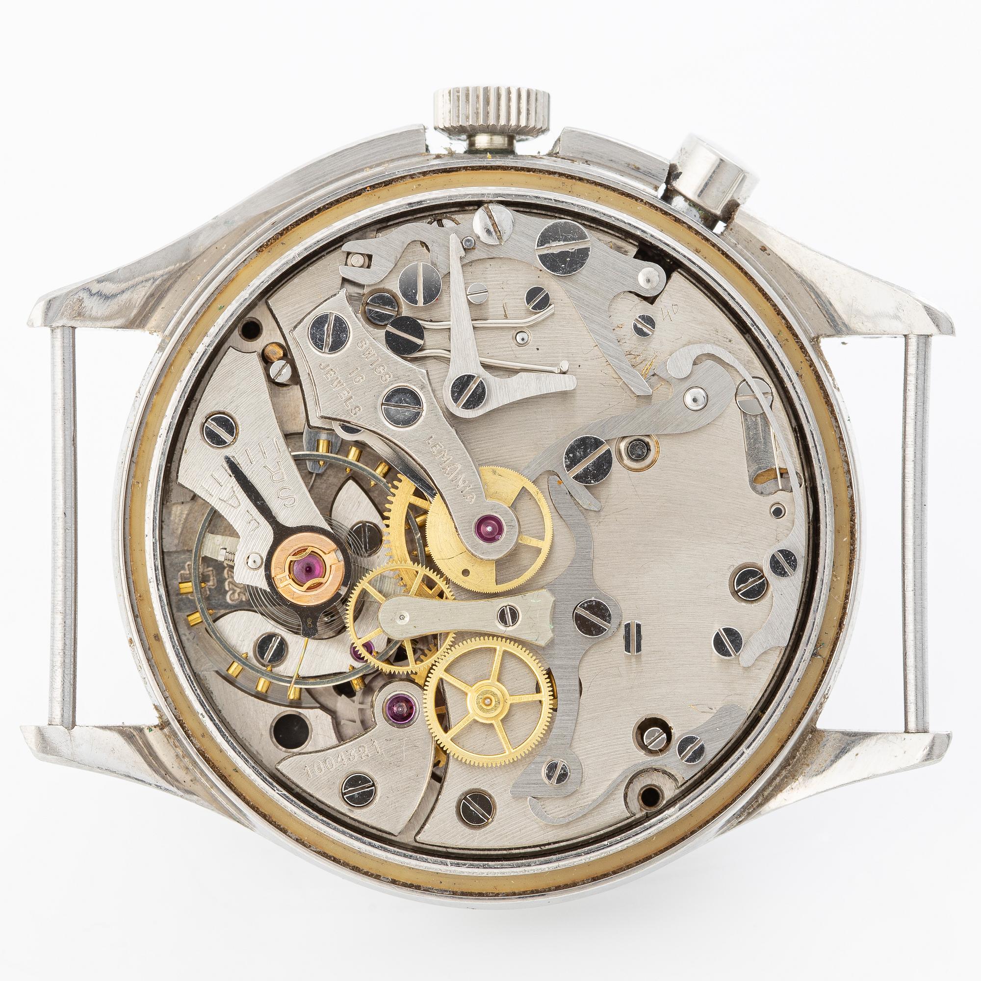 Lemania, Tg 195, "Tre Kronor", kronograf, armbandsur, 40 mm.