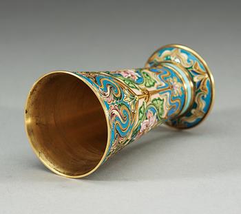 A Russian silver-gilt and cloisonné enamel beaker, makers mark of Fedor Rückert, Moscow 1880's.