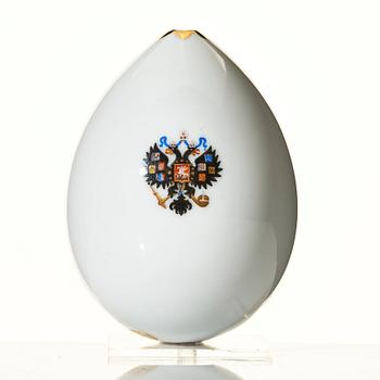 A Russian porcelain Ester egg, Imperial porcelain manufactory, 19th Century.