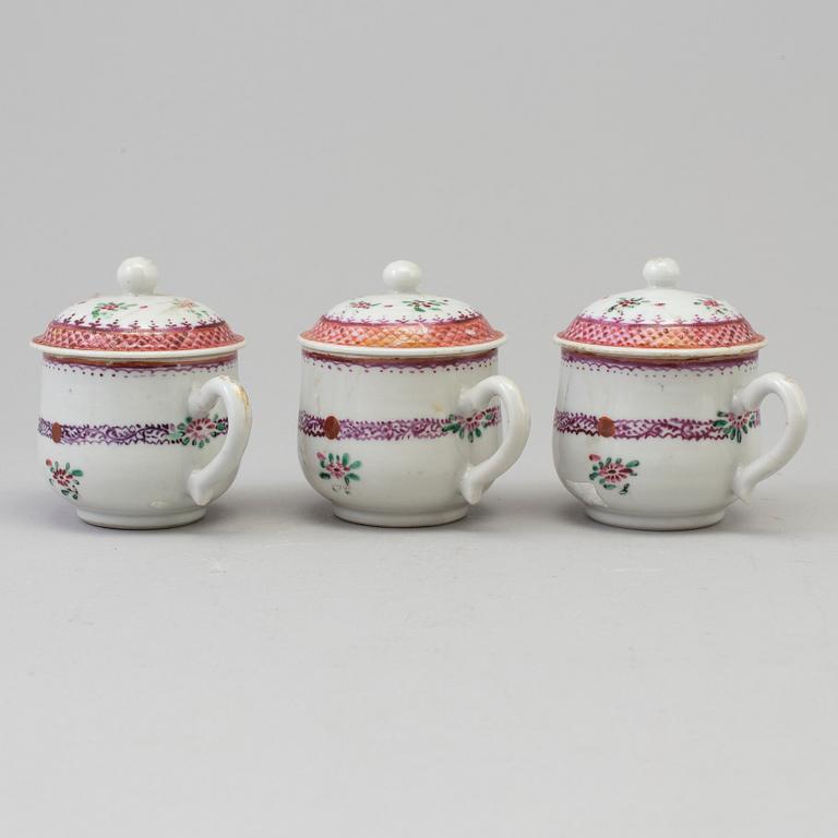 A set of three famille rose custard cups with cover, Qing dynasty, Qianlong (1736-95).