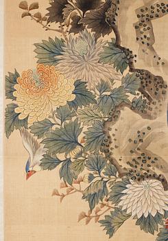 A Chinese hanging scroll, ink and colour on paper, 20th century, provenance Estrid Ericson.