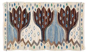 543. TEXTILE. "Blå crocus". Tapestry variant. 32 x 55 cm. Signed AMF.