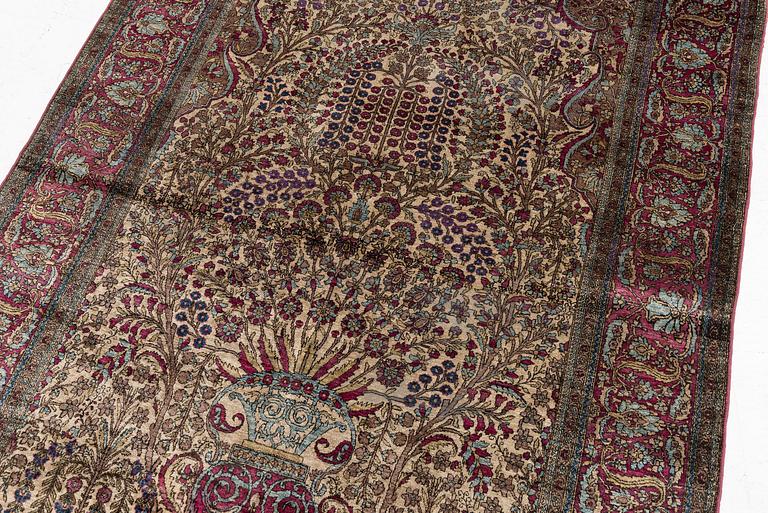 An antique silk Kashan 'Mohtasham' prayer rug, Central Persia (Iran), c. 209 x 135 cm.