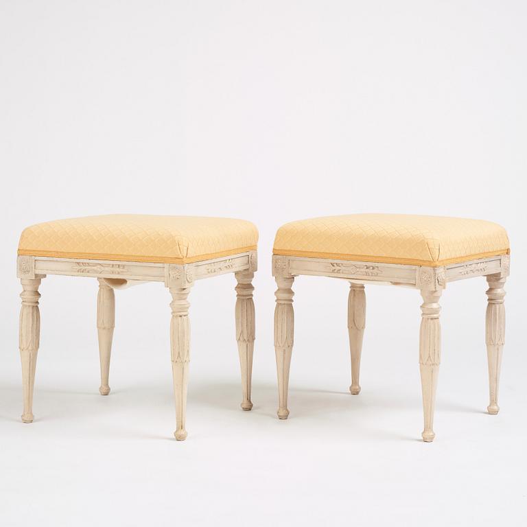 A pair of late Gustavian stools, Stockholm, around 1800.