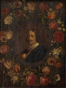 Jean Baptiste Morel, circle of, Portrait of a Man with a Floral Wreath.