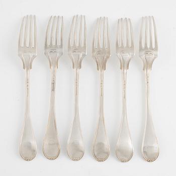 Forks, 6 pcs, silver, Gustaf Theodor Folcker (1835-1877), Stockholm 1844-1845.