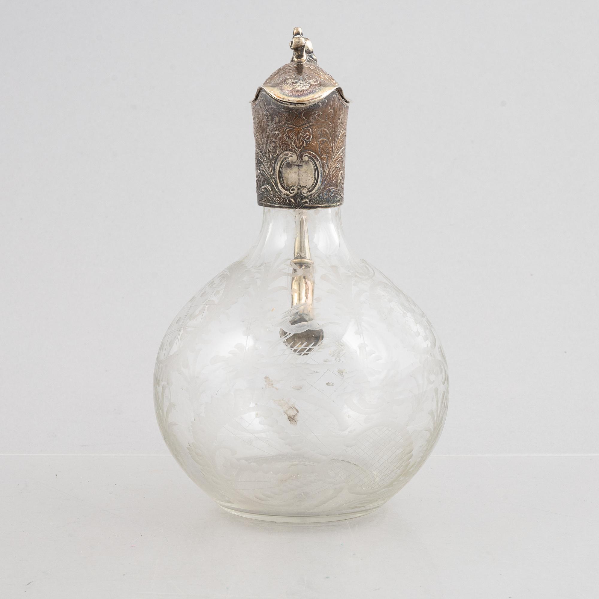 A wine decater, glass and silver, Germany, early 20th century.