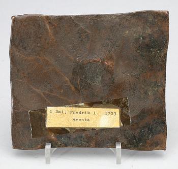 PLÅTMYNT, koppar, 1 daler, silvermynt, Fredrik I av Sverige, 1723.