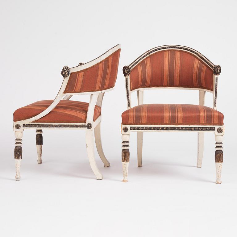 A pair of late Gustavian open amrchairs, late 18th century.