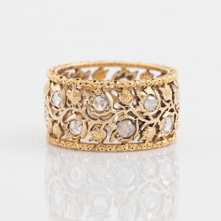 An 18K gold Buccellati ring set with rose-cut diamonds.