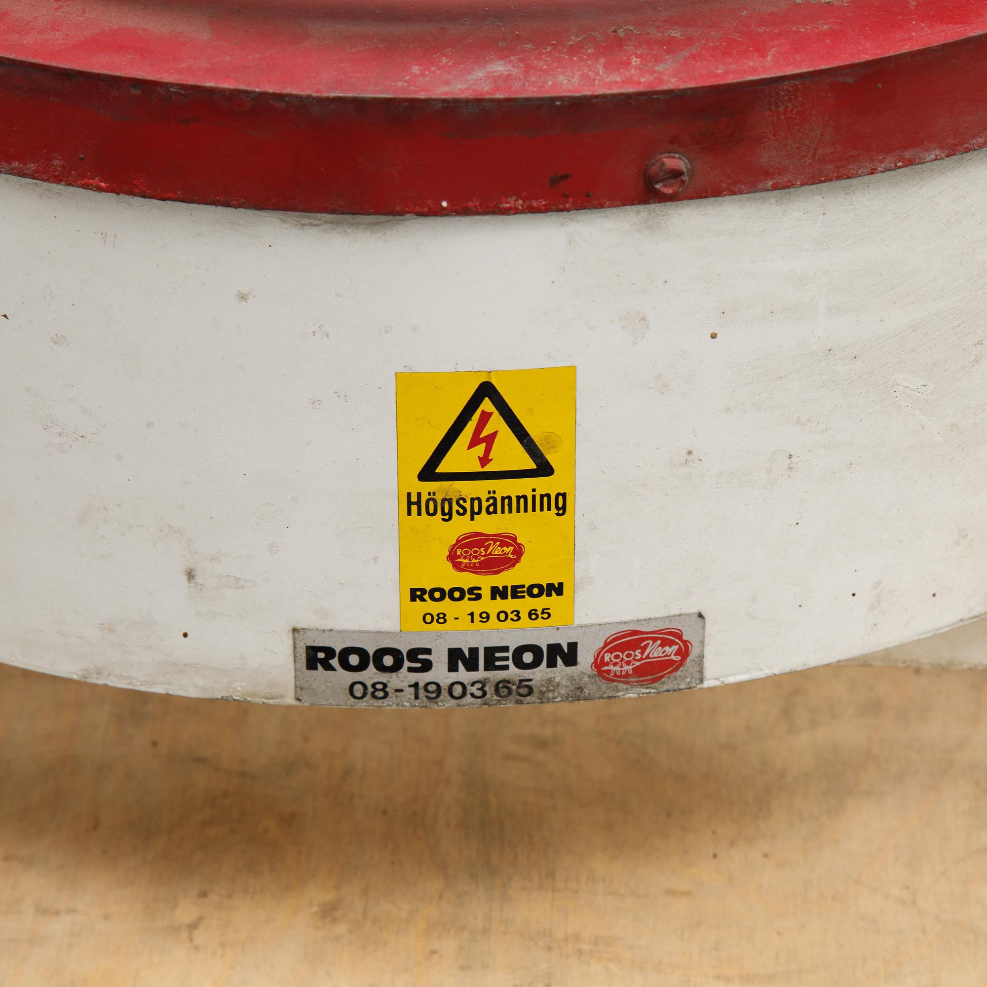 A neon sign for a cafe, Roos Neon, mid 20th century.