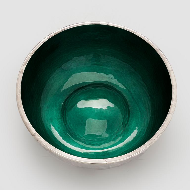 A set of three sterling silver and enamel bowls, maker's mark of A. Tillander, Turku 2005.
