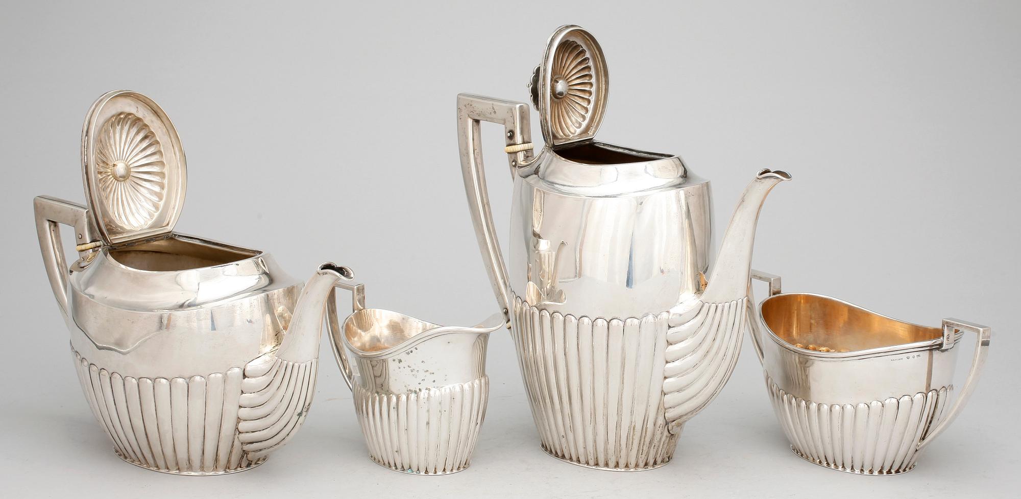 TE OCH KAFFESERVIS, 4 delar, silver, C G Hallberg, Stockholm, 1894. Totalvikt 1820 gram.
