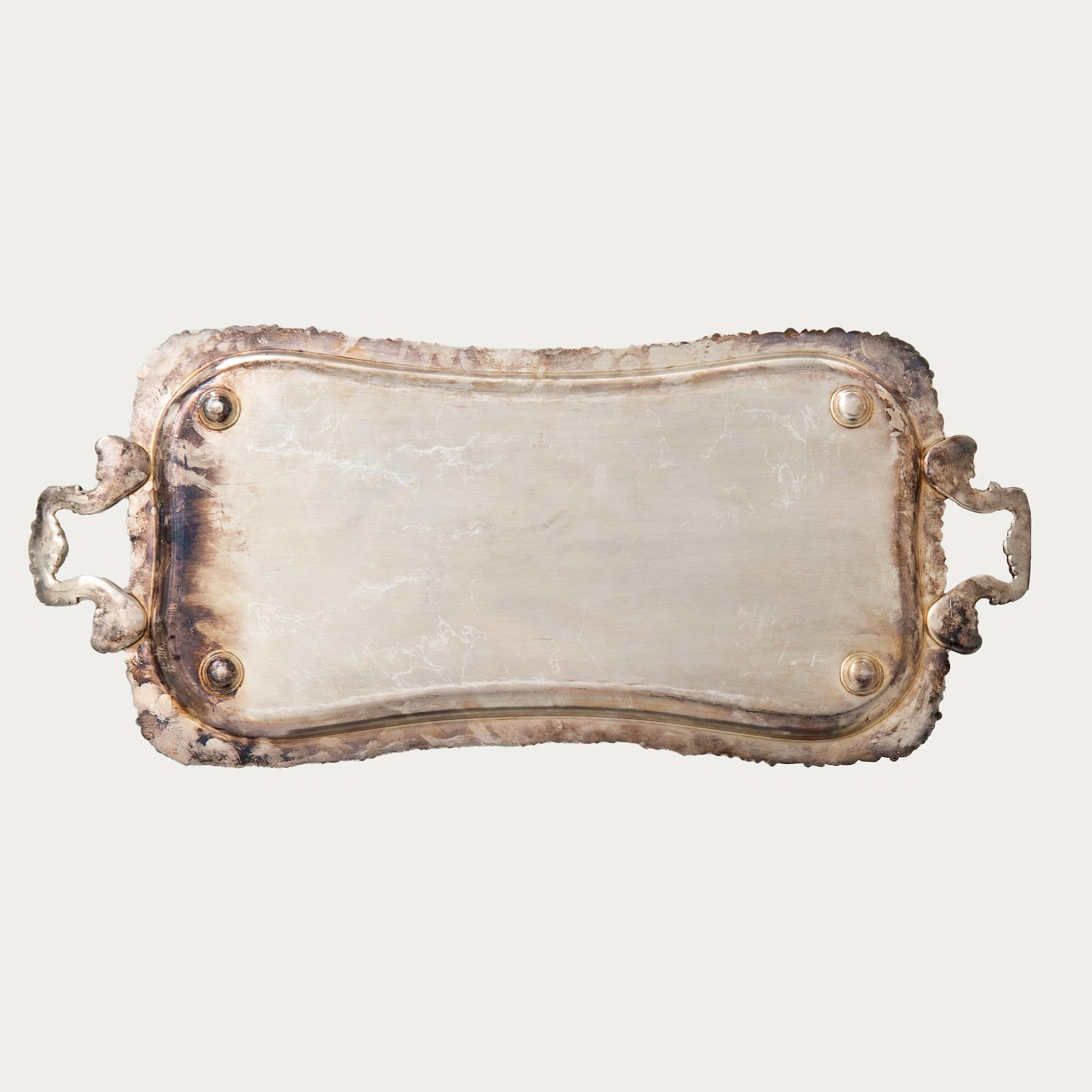 Tray in Rococo style, silver-plated, mid-20th century.