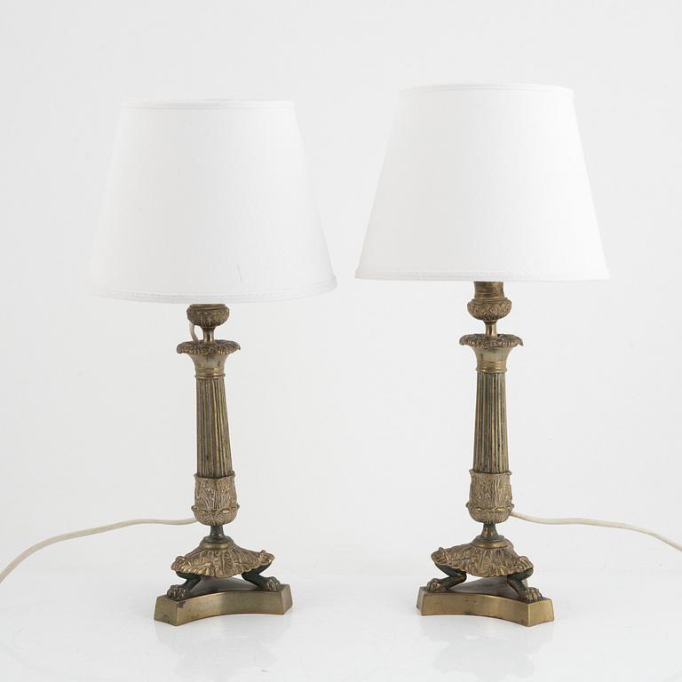 A pair of table lamps, Empire style, 20th century.