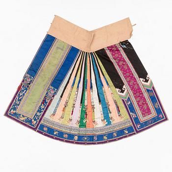 Two embroidered silk skirts, late Qing dynasty.