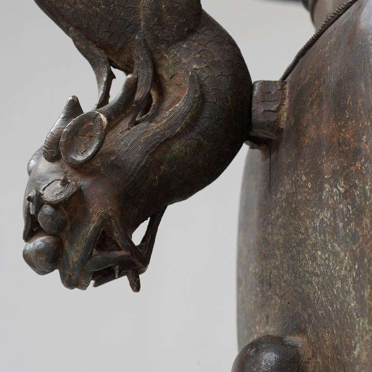 A bronz censer with Zitan stand, Qing dynasty, presumably 19th century. With character mark.