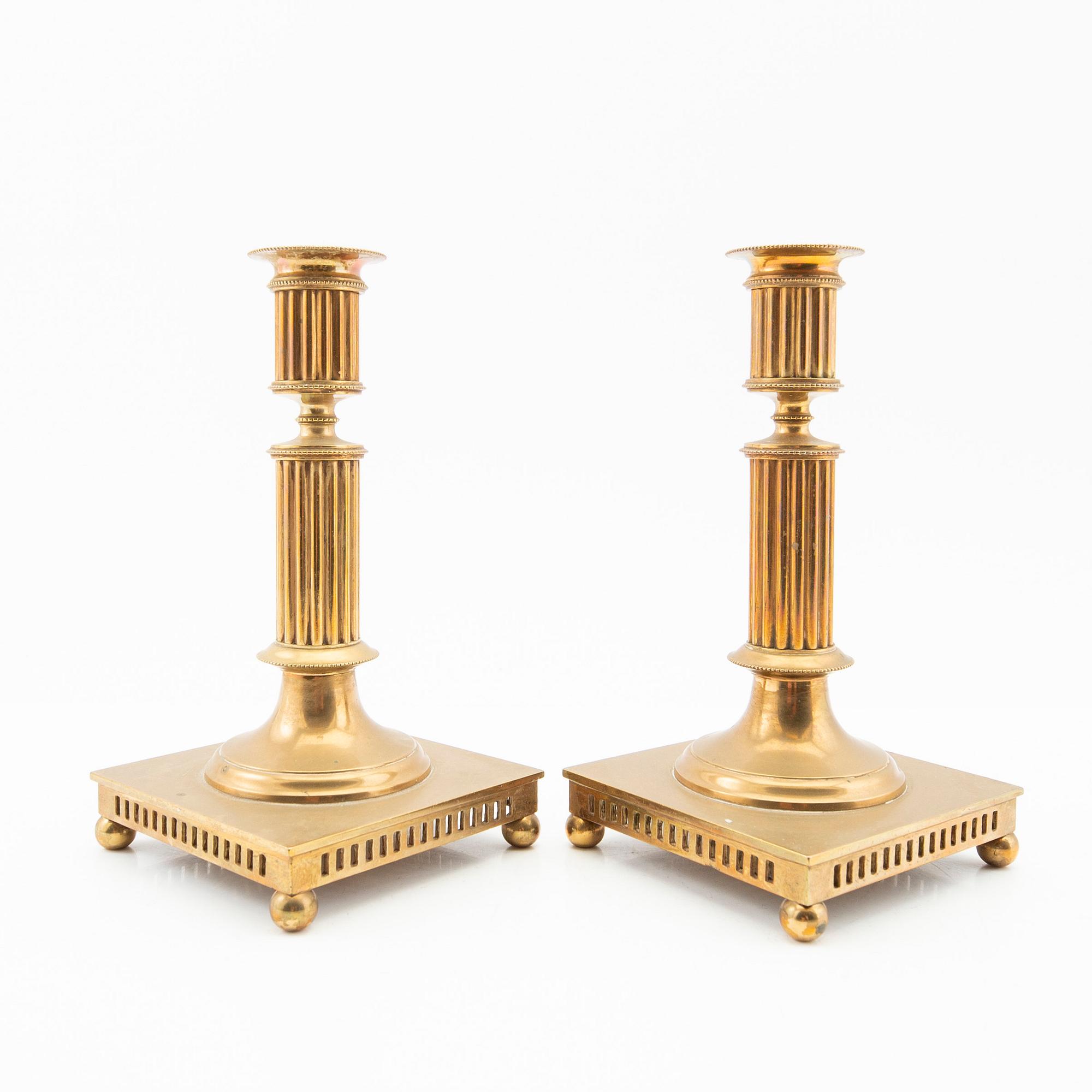 Skultuna Messingsbruk, Candle holders, a pair, brass, model no. 72, first half of the 20th century.