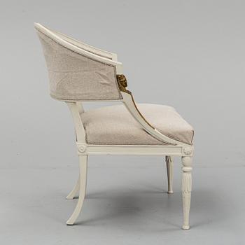 BALJFÅTÖLJ, Ephraim Ståhl, mästare i Stockholm 1794-1820, sengustaviansk samt med Stockholm stolmakarämbetes sigill.