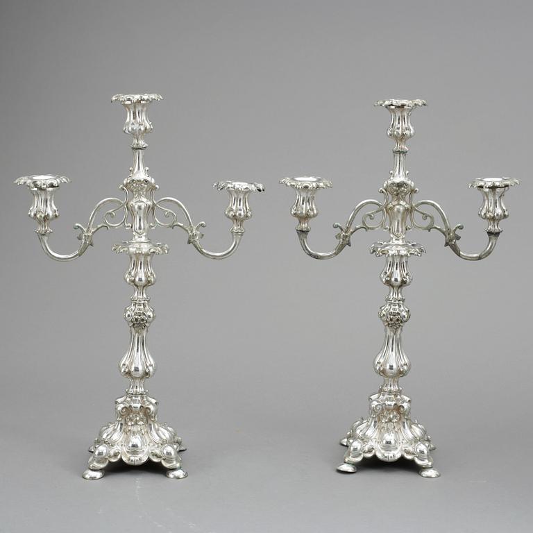 KANDELABRAR, ett par, nysilver, barockstil, 1800-tal.