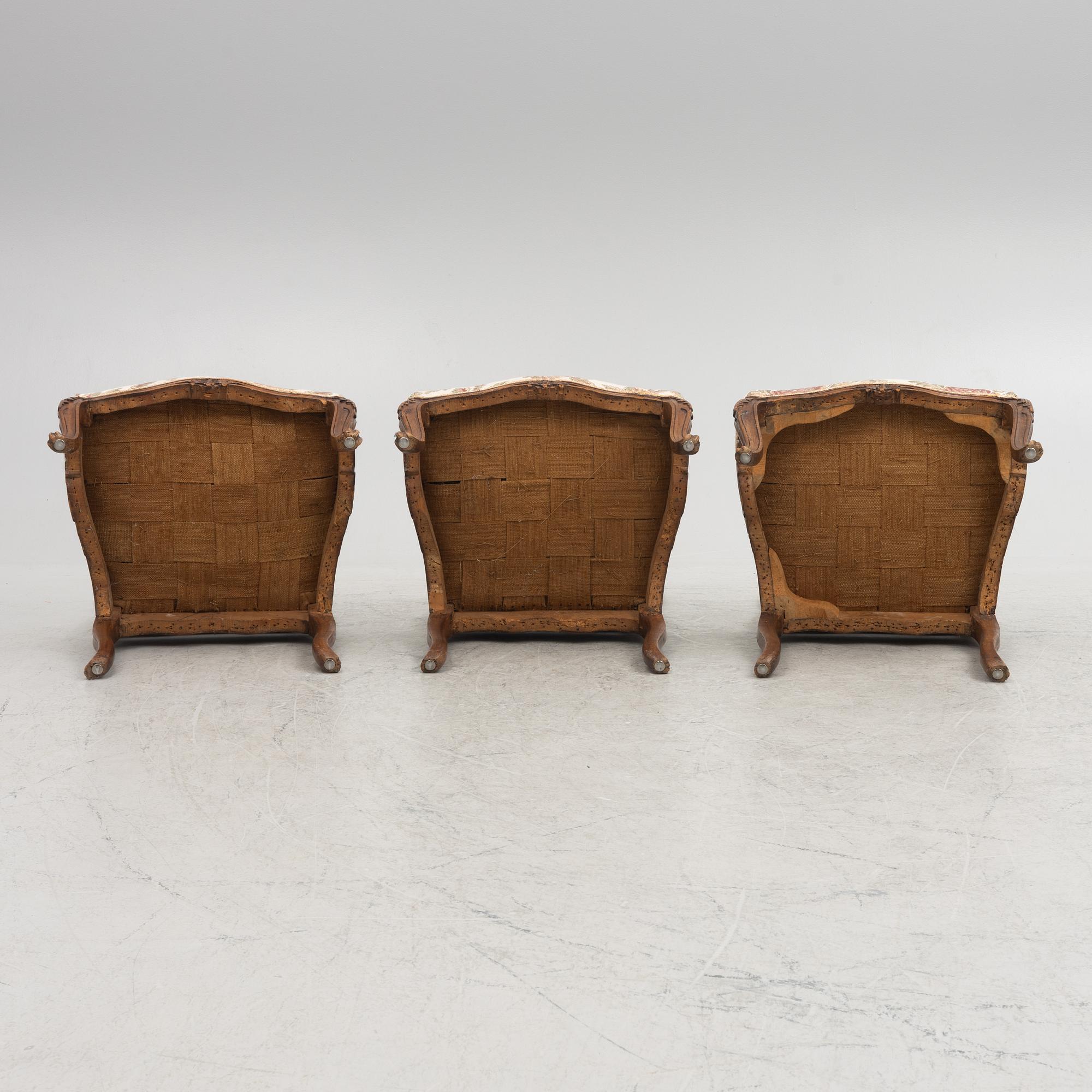 A set of three Louis XV chairs a chassis by Louis Cresson (master in Paris 1738-61).