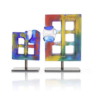 Kjell Engman, two glass sculptures, Kosta Boda, signed.