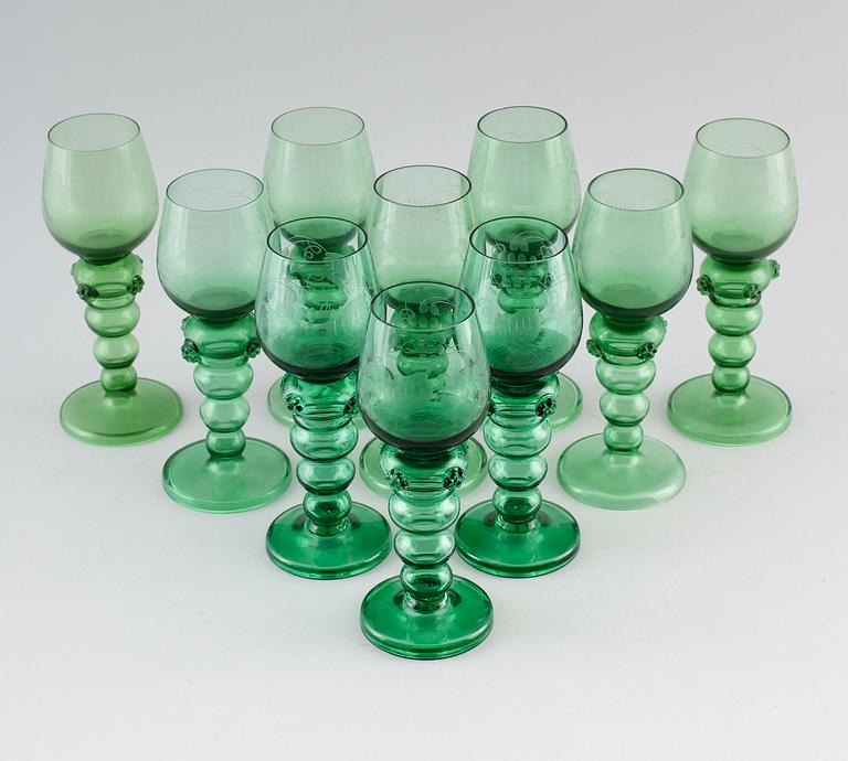 VITVINSREMMARE, 10 st snarlika, glas, 1900-talets mitt.