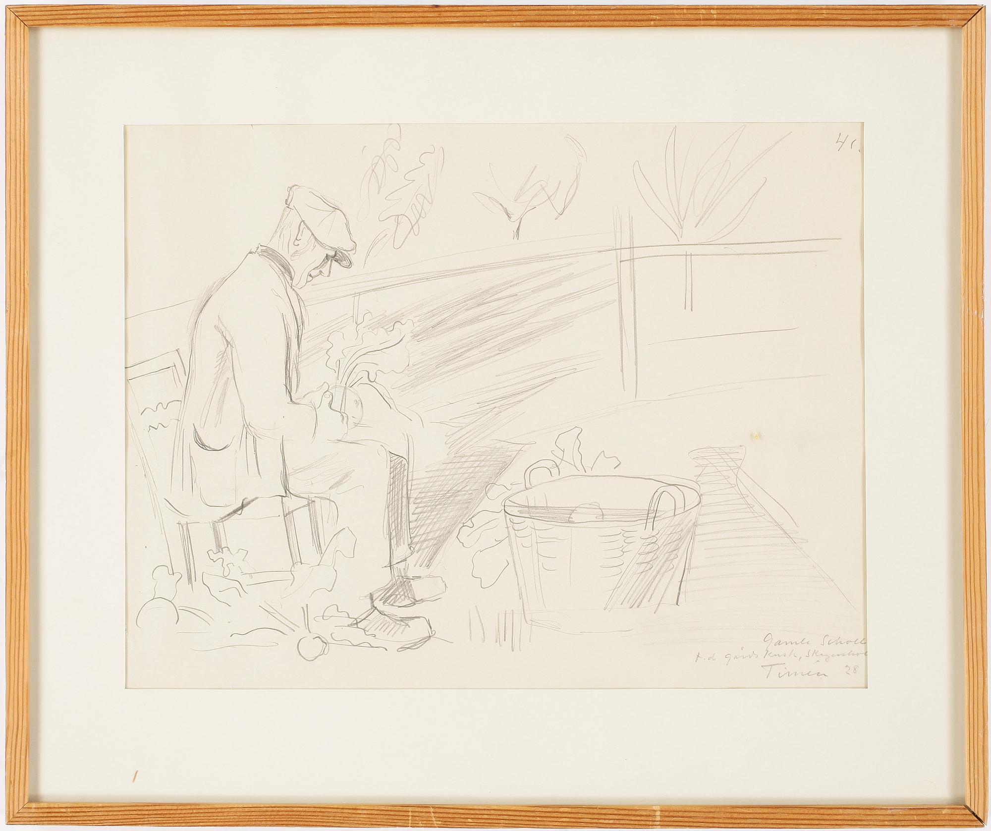 FRANS TIMÉN, teckning, signerad.