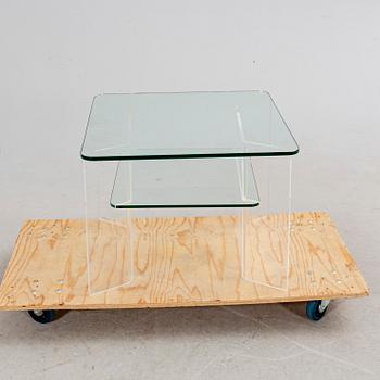 A late 20th century glass and plexi side table.