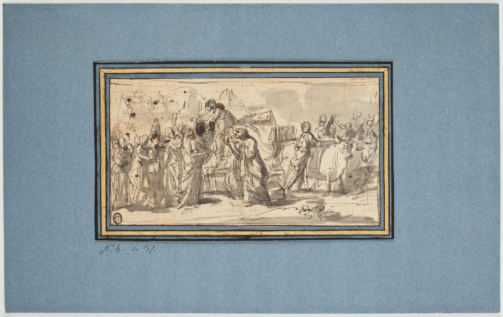 JOHAN TOBIAS SERGEL, hans krets. Osignerad. Tuschlavering, bildyta 12,5 x 23,5 cm.