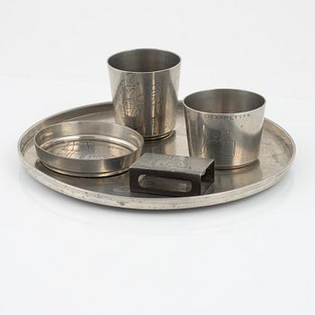 A five peice tin smoke set from C.G. Hallberg, 1933.