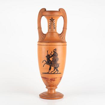 An amphora, terracotta  by Lauritz Hjorth, Bornholm, probably 1860s.